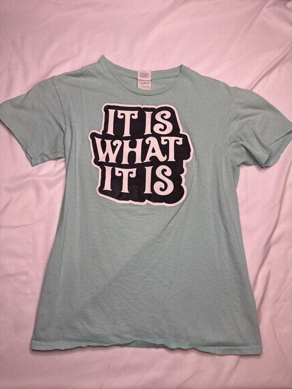 It Is What It Is Graphic T Shirt Size Small Mint Green Retro Typography Tee